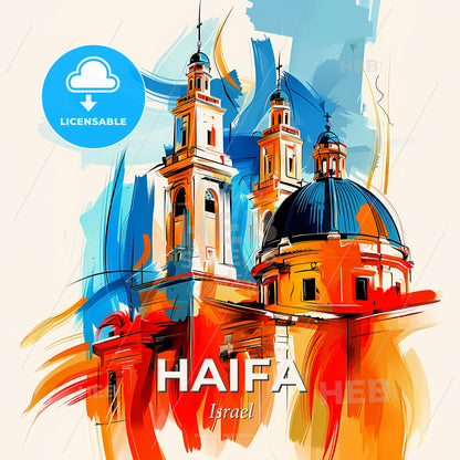Vibrant Haifa, Israel - A Painting Of A Building With A Dome And Towers - Square format print template