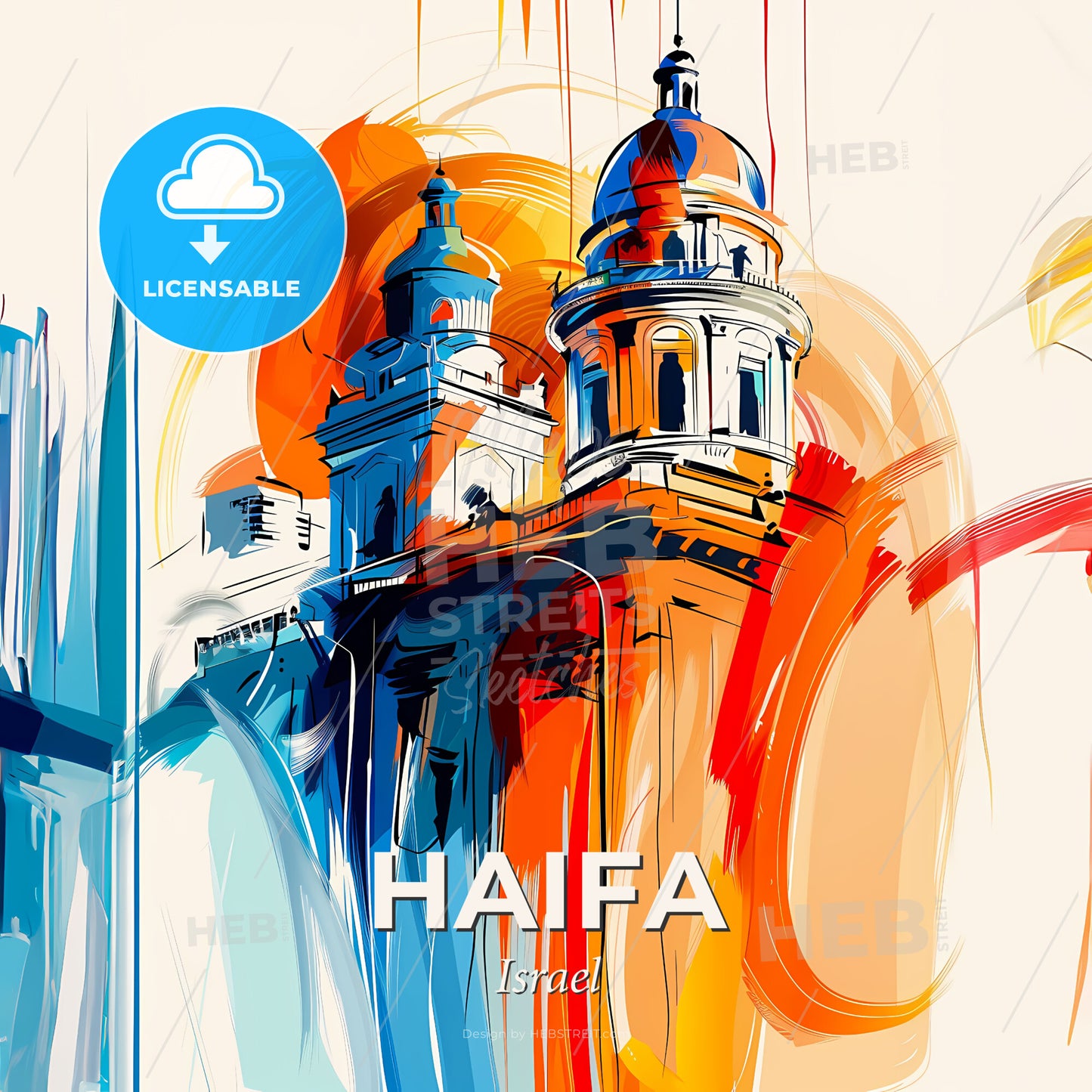 Vibrant Haifa, Israel - A Painting Of A Building - Square format print template
