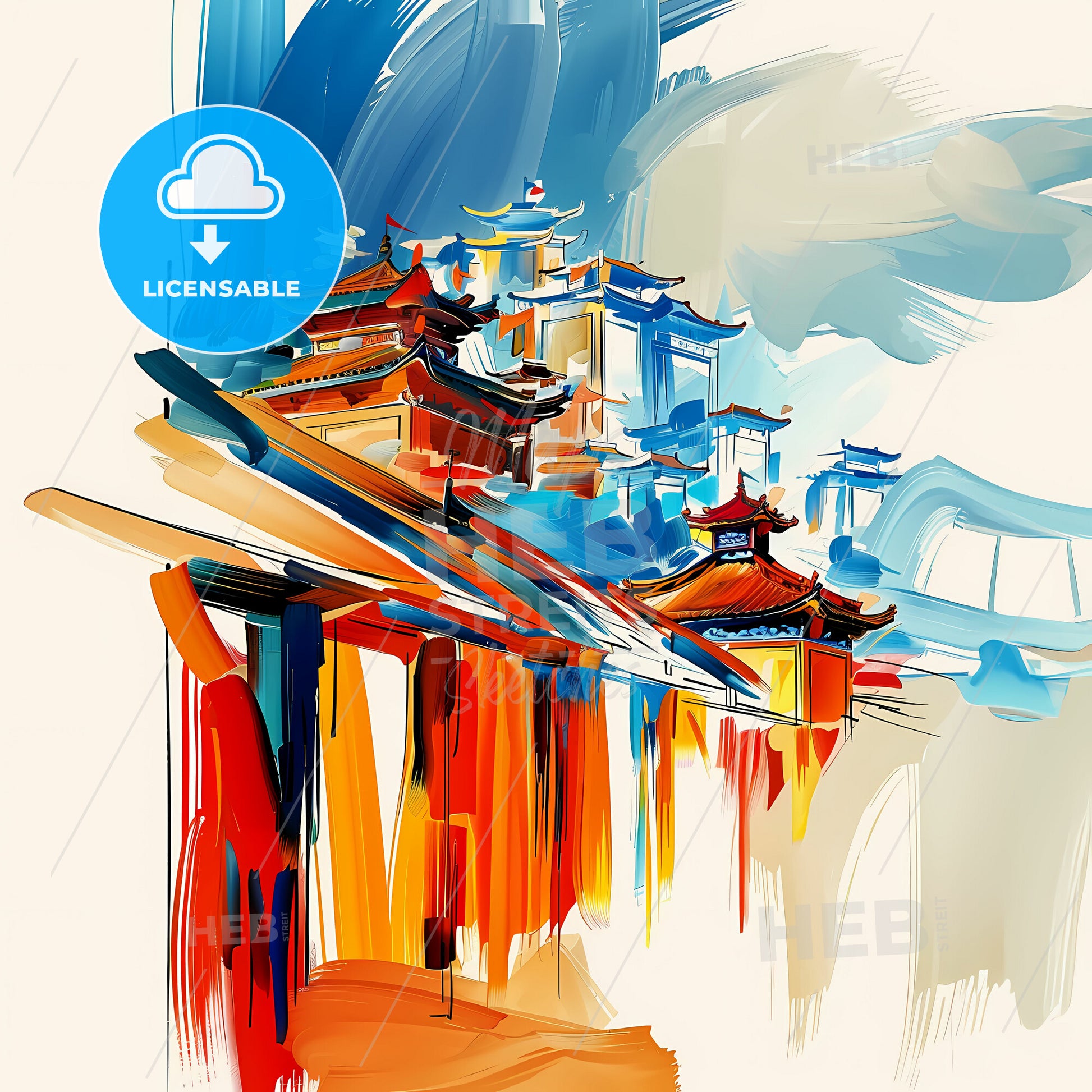 Vibrant Haiphong, Vietnam - A Painting Of Buildings And Clouds