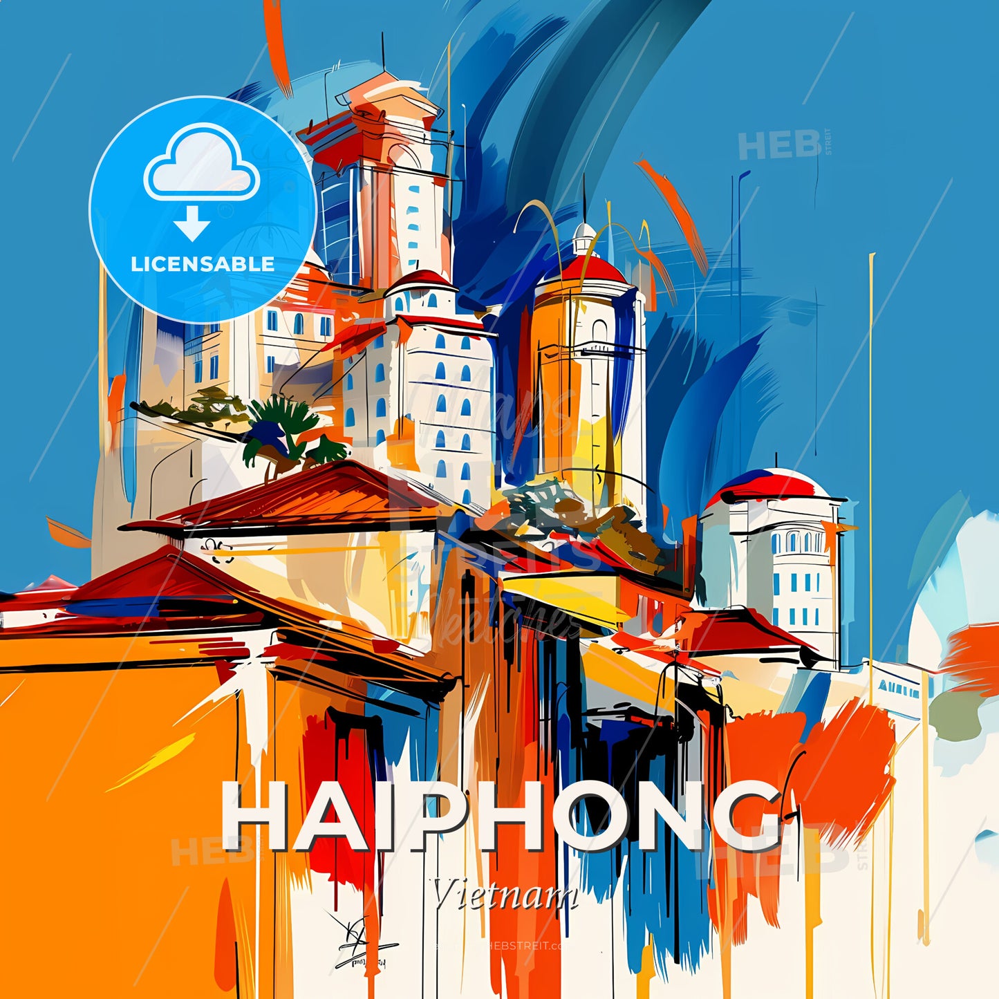Vibrant Haiphong, Vietnam - A Painting Of A City - Square format print template