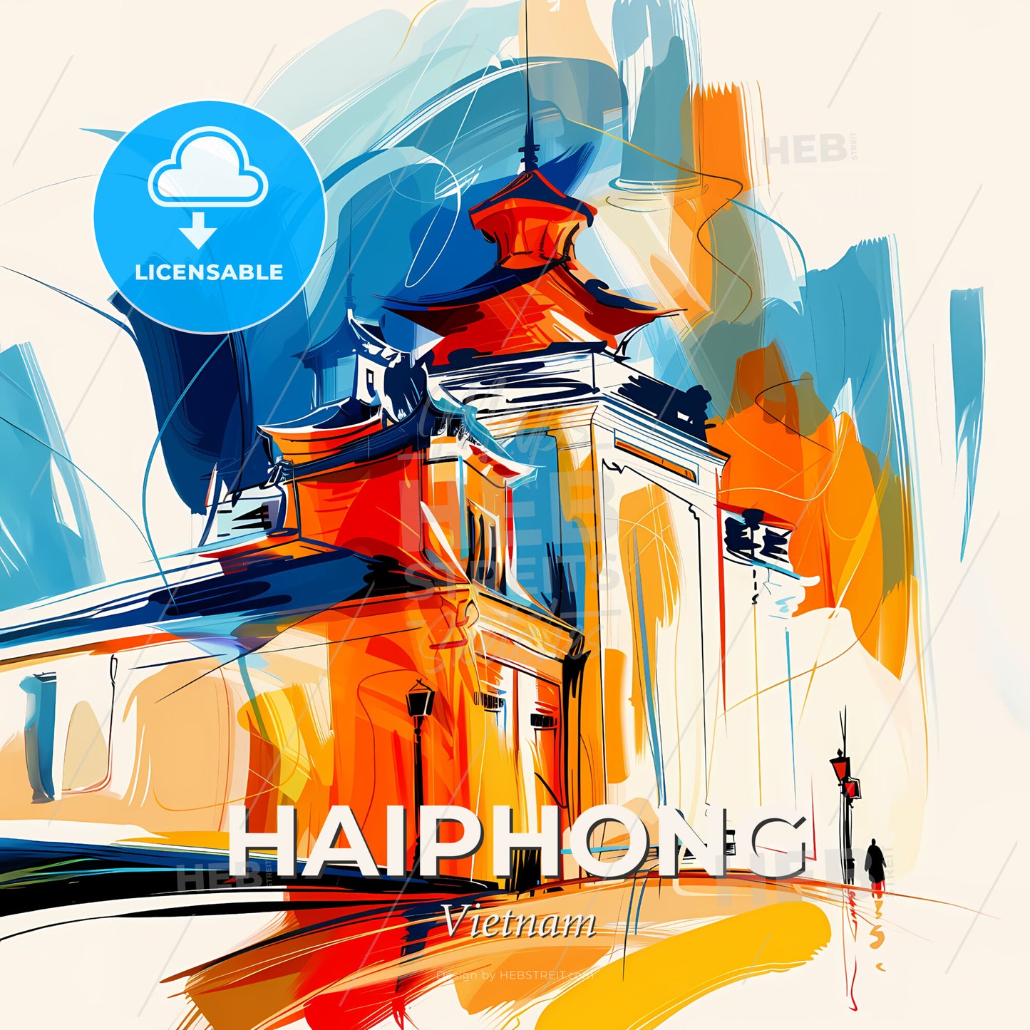 Vibrant Haiphong, Vietnam - A Painting Of A Building - Square format print template