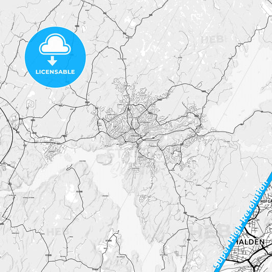 Halden, Norway light map with streetnames, citynames and districts