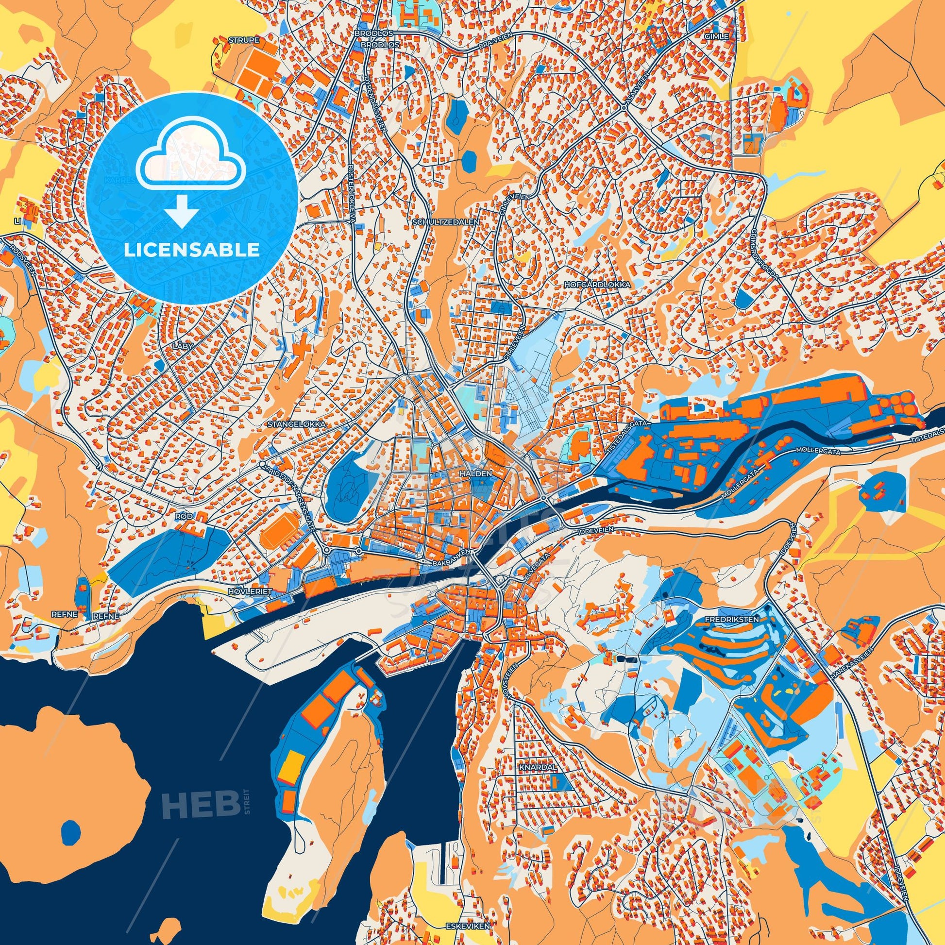Colorful Halden Street Map with Labels and Buildings