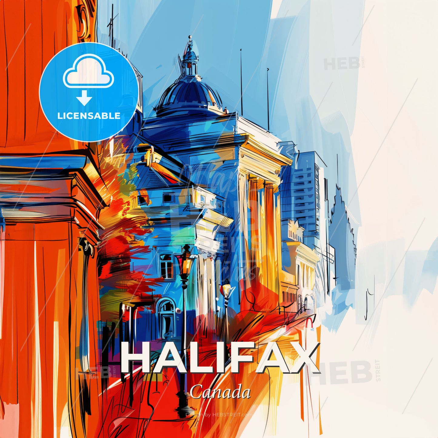 Vibrant Halifax, Canada - A Painting Of A City Street - Square format print template