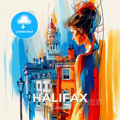 Vibrant Halifax, Canada - A Woman Looking At A Building - Square format print template