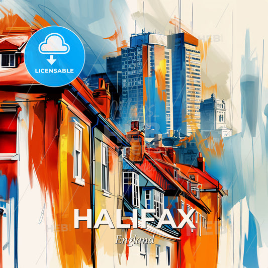 Vibrant Halifax, England - A Painting Of Buildings And A City - Square format print template