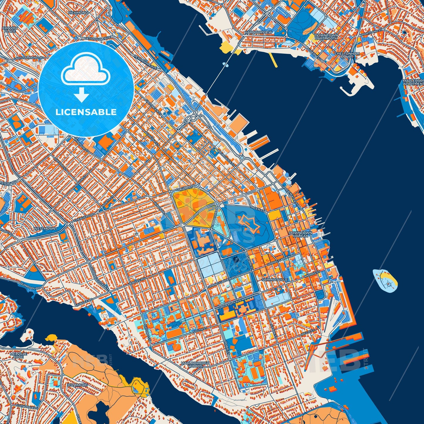 Colorful Halifax Street Map with Labels and Buildings