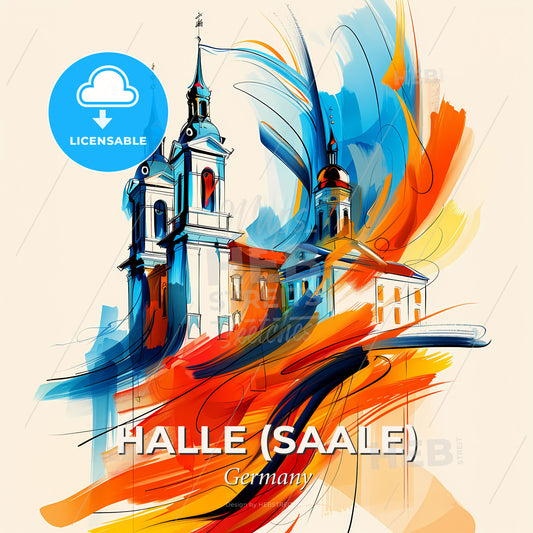 Vibrant Halle (Saale), Germany - A Painting Of A Building With Towers And A Colorful Background - Square format print template