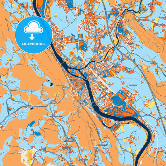 Colorful Hallein Street Map with Labels and Buildings