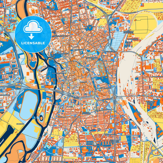 Colorful Halle (Saale) Street Map with Labels and Buildings