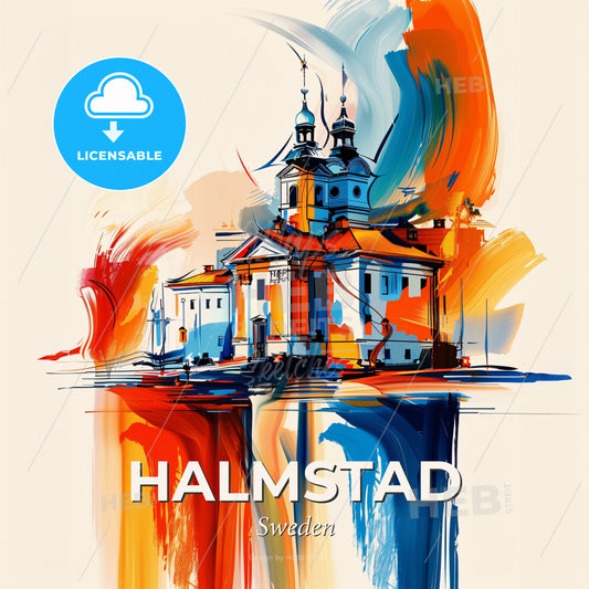Vibrant Halmstad, Sweden - A Painting Of A Building - Square format print template