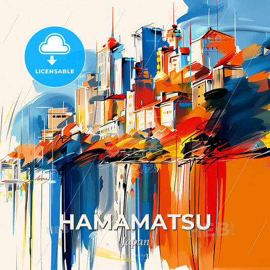 Vibrant Hamamatsu, Japan - A Painting Of A City - Square format print template