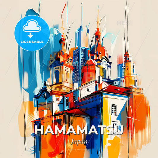Vibrant Hamamatsu, Japan - A Painting Of A Building - Square format print template
