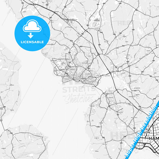 Hamar, Norway light map with streetnames, citynames and districts