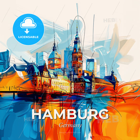 Vibrant Hamburg, Germany - A Colorful Cityscape With A Large Building - Square format print template