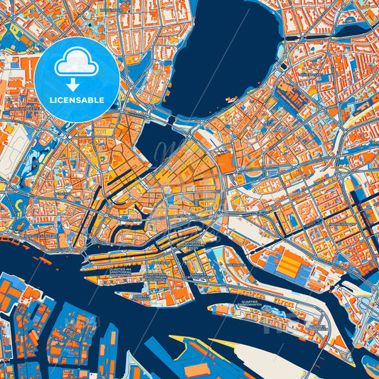 Colorful Hamburg Street Map with Labels and Buildings