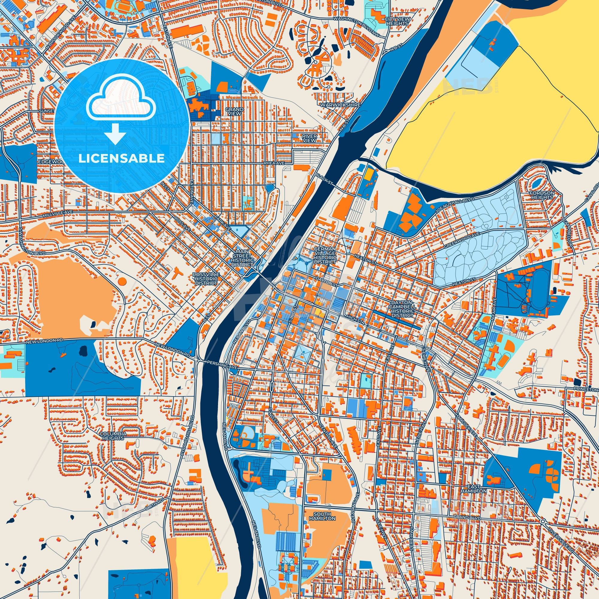 Colorful Hamilton Street Map With Labels And Buildings – HEBSTREITS
