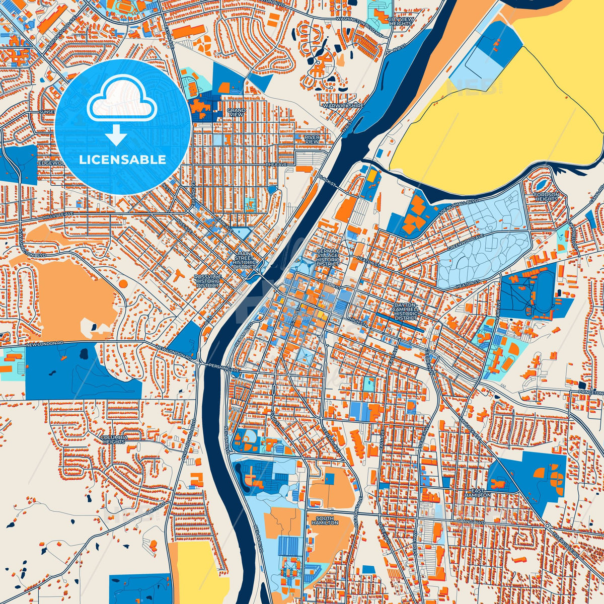Connect Hamilton Map Colorful Hamilton Street Map With Labels And Buildings – HEBSTREITS