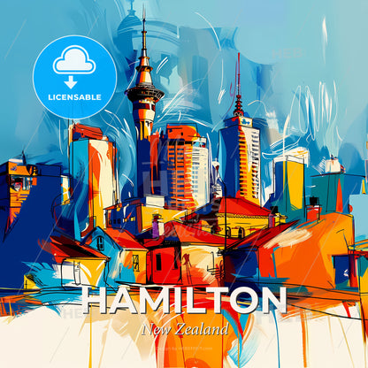 Vibrant Hamilton, New Zealand - A Colorful Cityscape With Tall Buildings - Square format print template