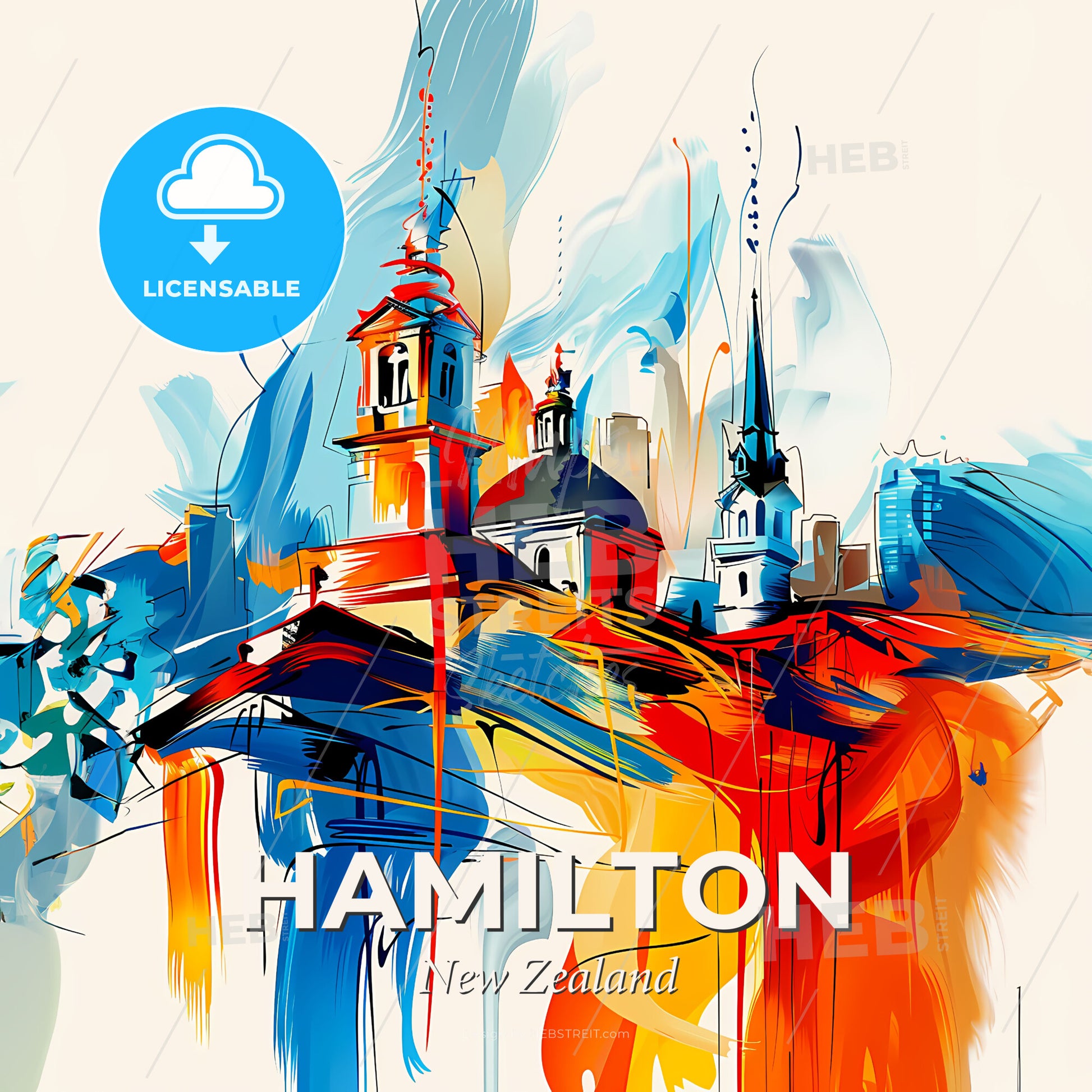 Vibrant Hamilton, New Zealand - A Painting Of A Building - Square format print template