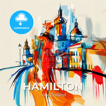 Vibrant Hamilton, New Zealand - A Painting Of A Woman In A Dress - Square format print template