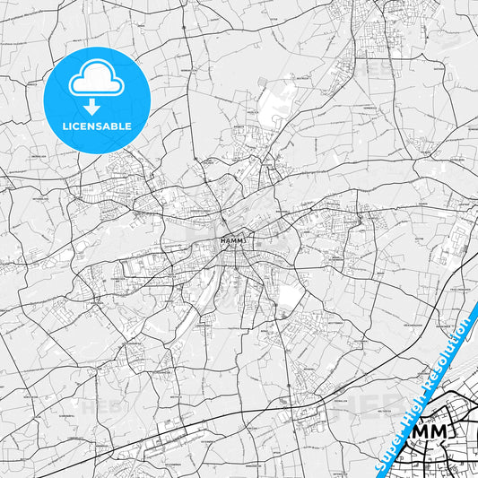 Hamm, Germany light map with streetnames, citynames and districts