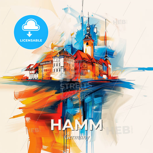 Vibrant Hamm, Germany - A Painting Of A Building - Square format print template
