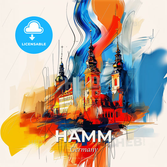 Vibrant Hamm, Germany - A Painting Of A Building - Square format print template