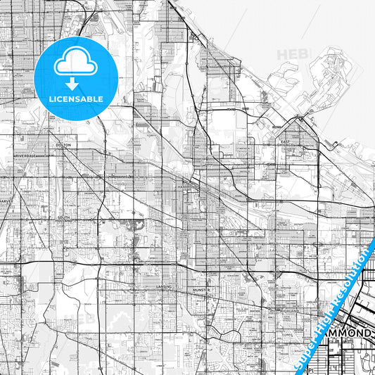 Hammond, Indiana light map with streetnames, citynames and districts