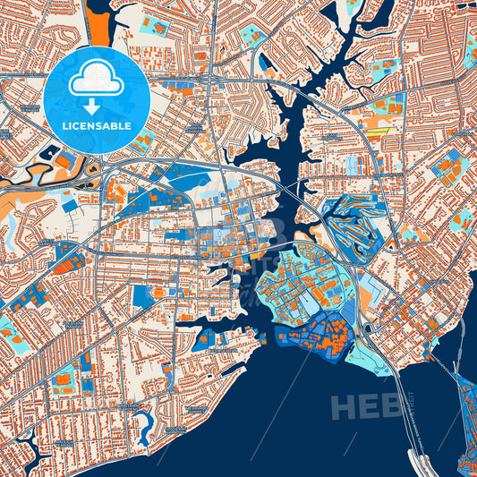 Colorful Hampton Street Map with Labels and Buildings