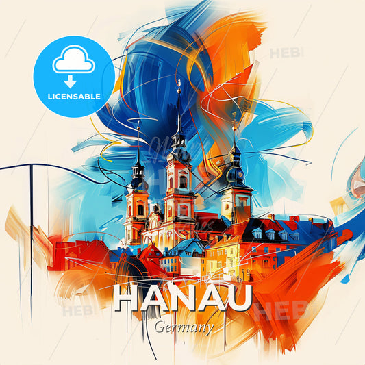 Vibrant Hanau, Germany - A Painting Of A Building With Towers - Square format print template