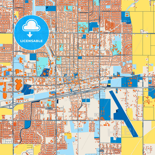 Colorful Hanford Street Map with Labels and Buildings