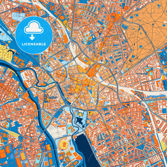 Colorful Hannover Street Map with Labels and Buildings