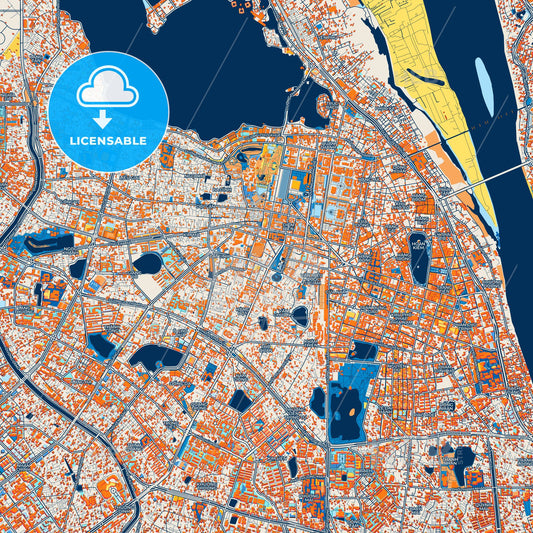 Colorful Hanoi Street Map with Labels and Buildings
