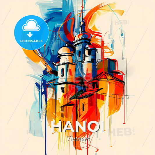 Vibrant Hanoi, Vietnam - A Painting Of Buildings With Colorful Paint - Square format print template
