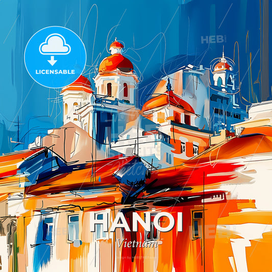Vibrant Hanoi, Vietnam - A Painting Of A Building With Red And White Domes - Square format print template