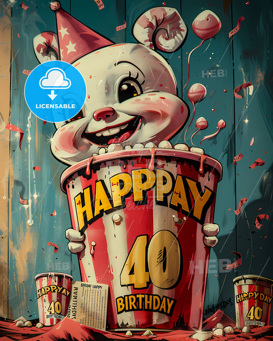Masterpiece of Nostalgic Horror: HAPPY BIRTHDAY Vintage 1980s Utopian Ad with Pop Culture Characters & Iconic Art