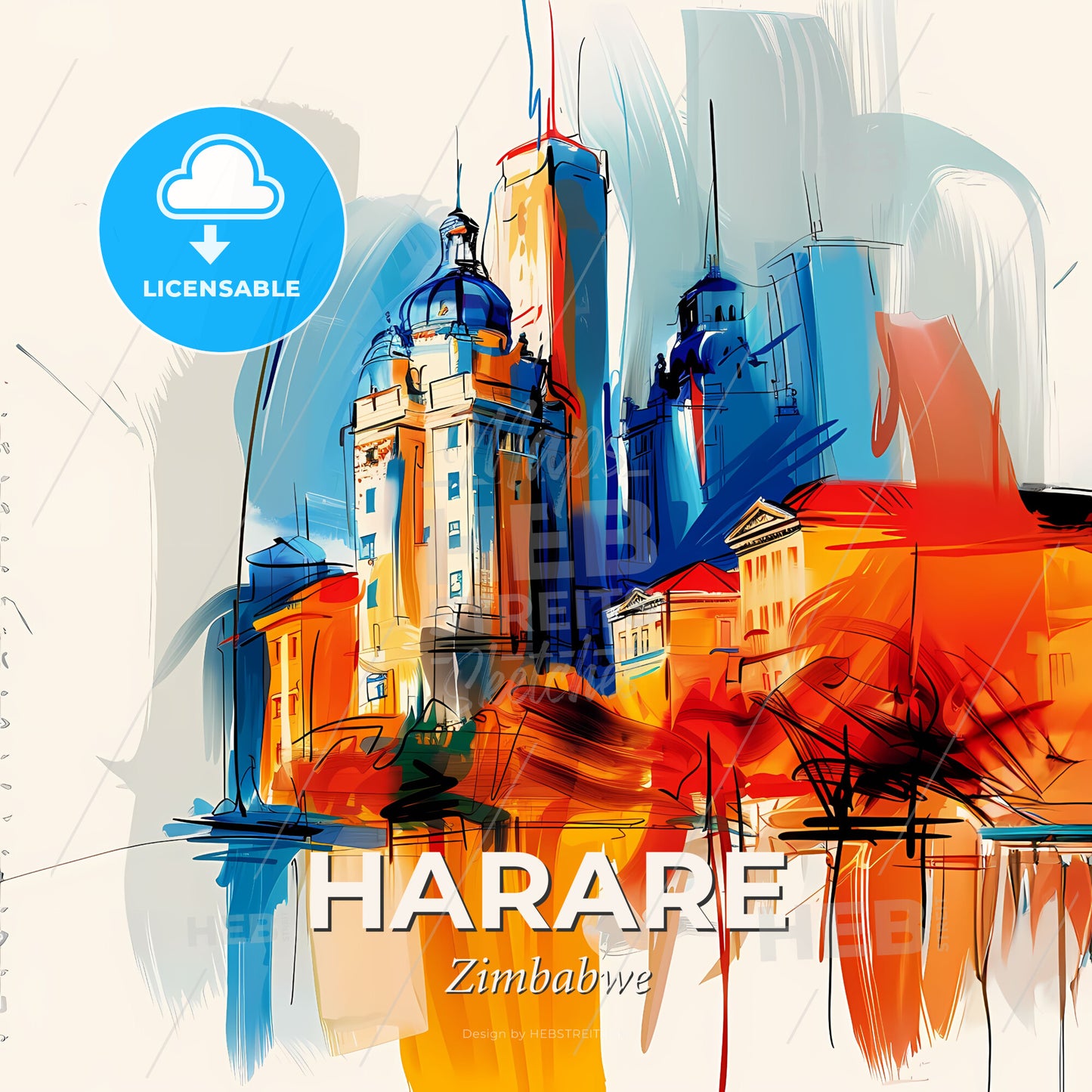 Vibrant Harare, Zimbabwe - A Painting Of A City - Square format print template