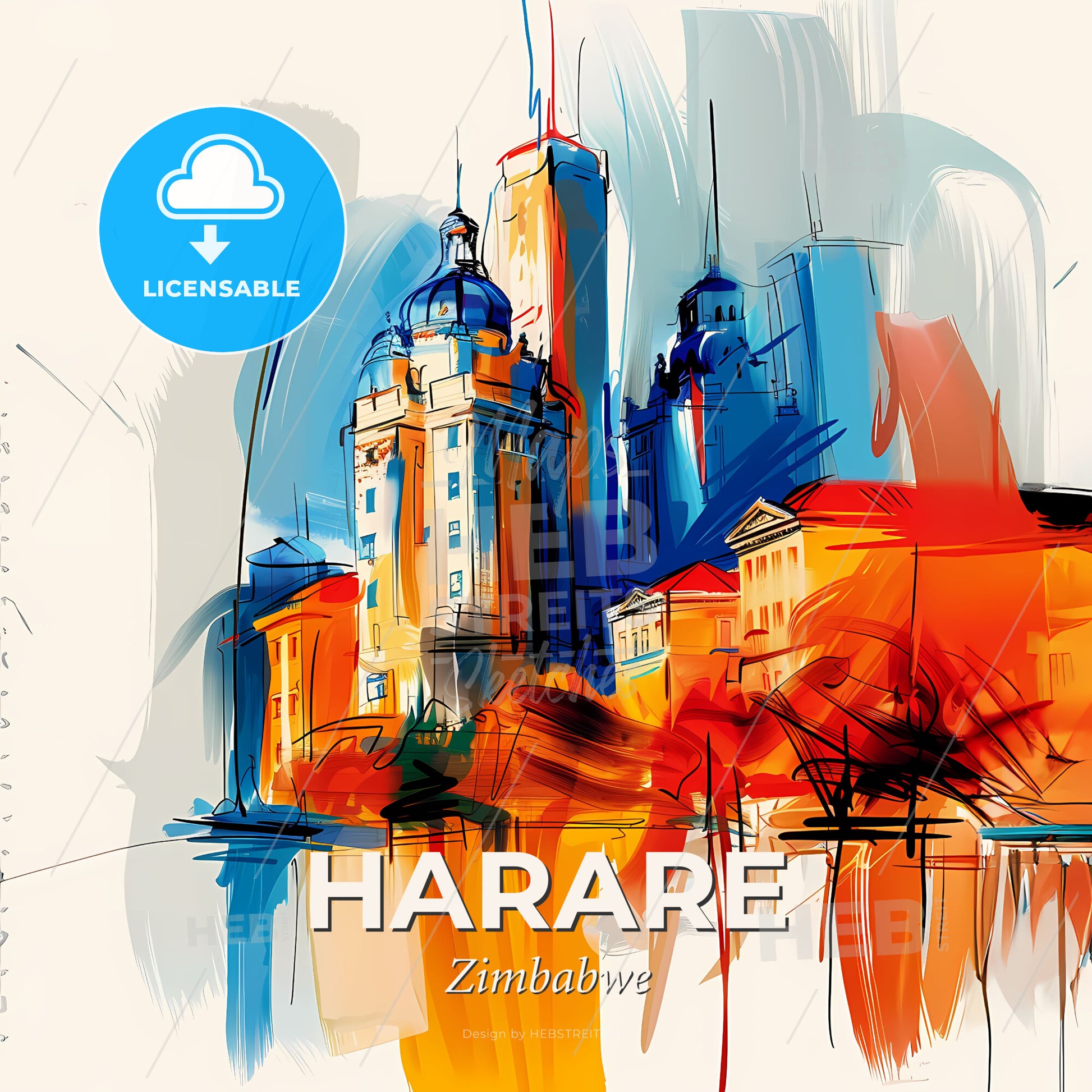 Vibrant Harare, Zimbabwe - A Painting Of A City - Square format print template