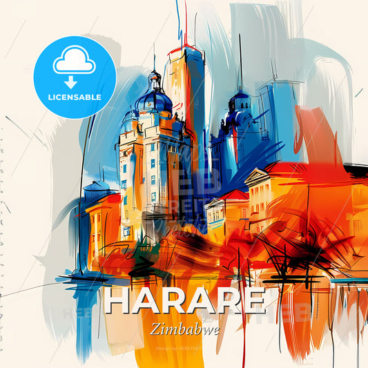 Vibrant Harare, Zimbabwe - A Painting Of A City - Square format print template