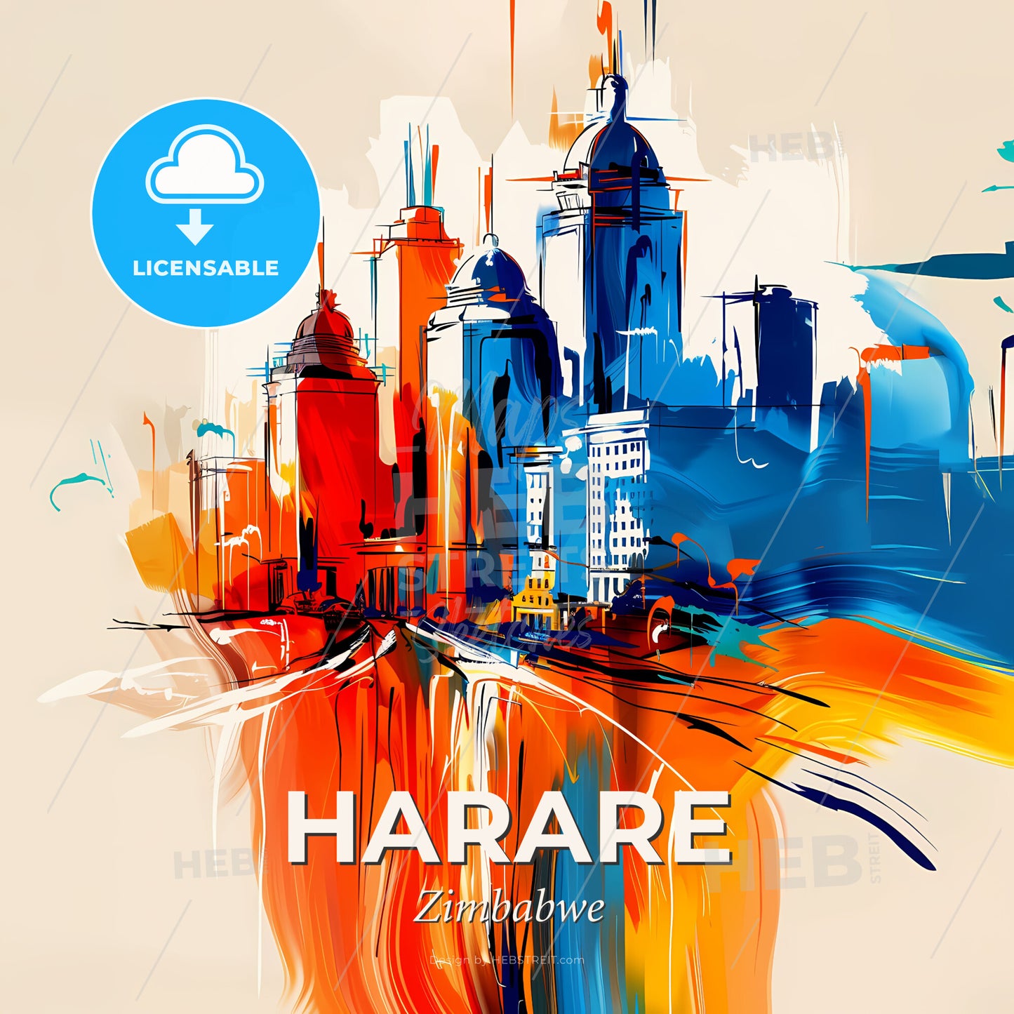 Vibrant Harare, Zimbabwe - A Painting Of A City - Square format print template