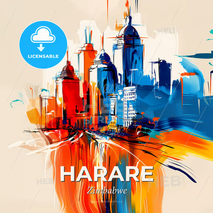 Vibrant Harare, Zimbabwe - A Painting Of A City - Square format print template