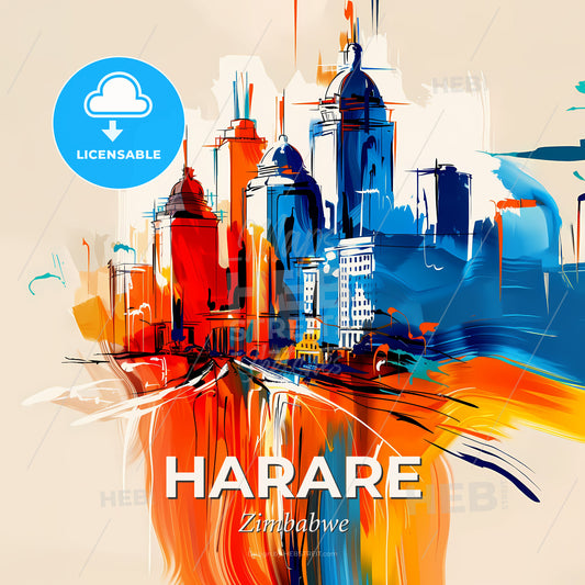 Vibrant Harare, Zimbabwe - A Painting Of A City - Square format print template