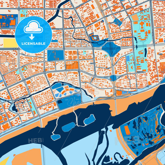 Colorful Harbin Street Map with Labels and Buildings