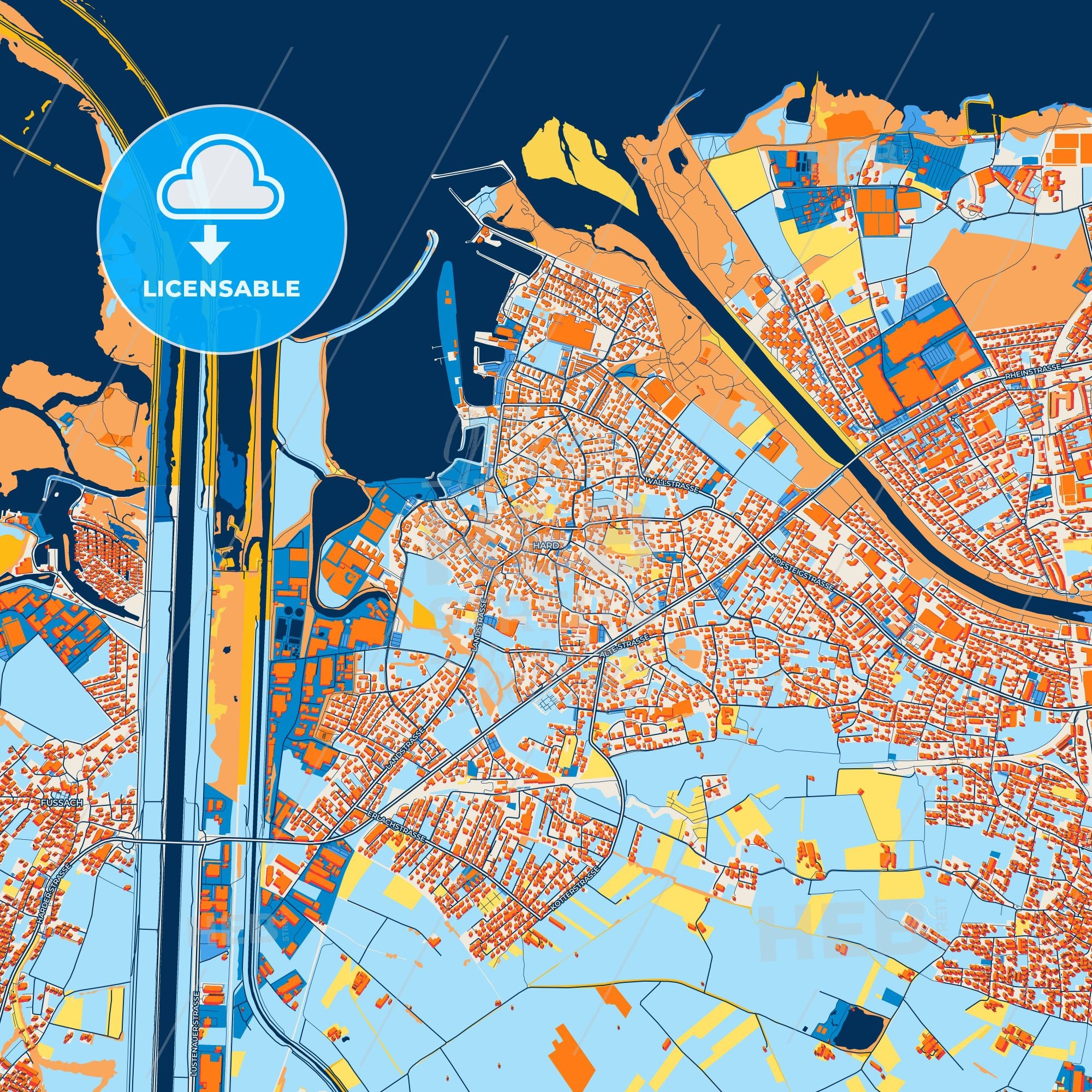 Colorful Hard Street Map With Labels And Buildings – HEBSTREITS