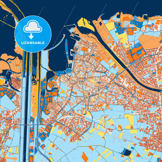 Colorful Hard Street Map with Labels and Buildings