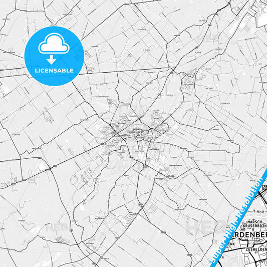 Hardenberg, Netherlands light map with streetnames, citynames and districts
