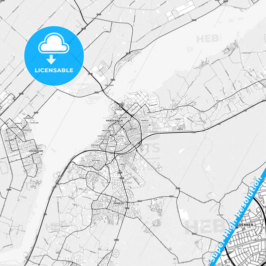 Harderwijk, Netherlands light map with streetnames, citynames and districts