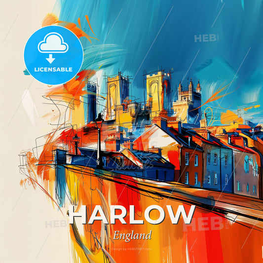 Vibrant Harlow, England - A Painting Of A City - Square format print template