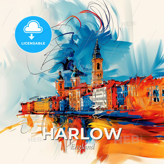 Vibrant Harlow, England - A Colorful Painting Of A City - Square format print template